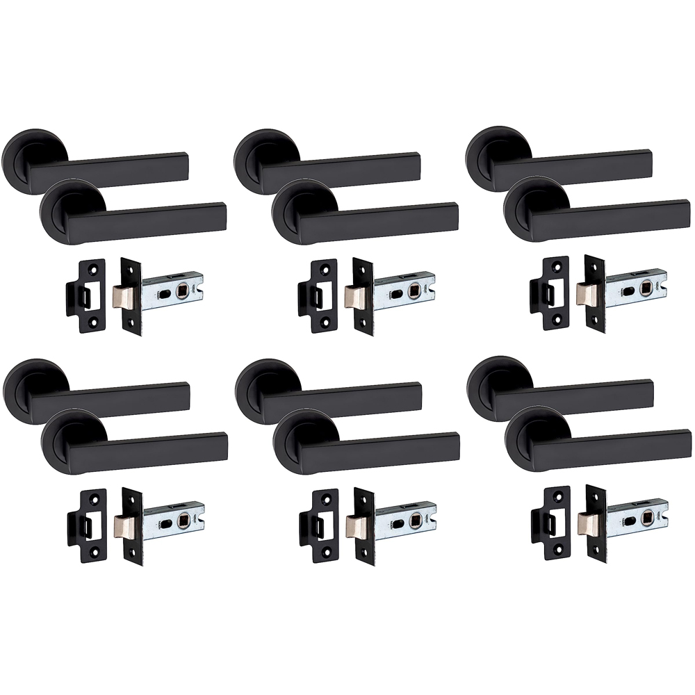 Golden Grace Delta Matt Black Door Handle Pair with Tubular Latch 52mm 6 Pack