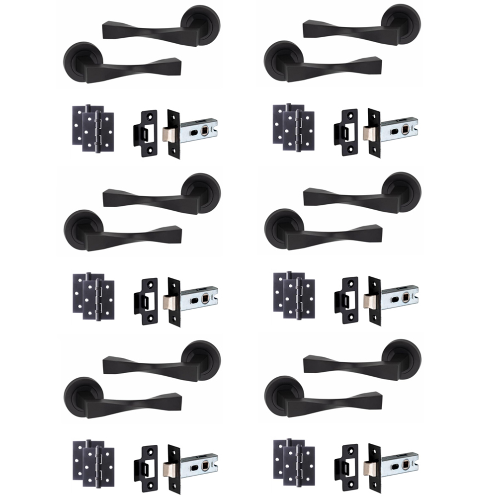 Golden Grace Matt Black Straight Astrid Twist Latch Handle Pair 52mm 6 Pack