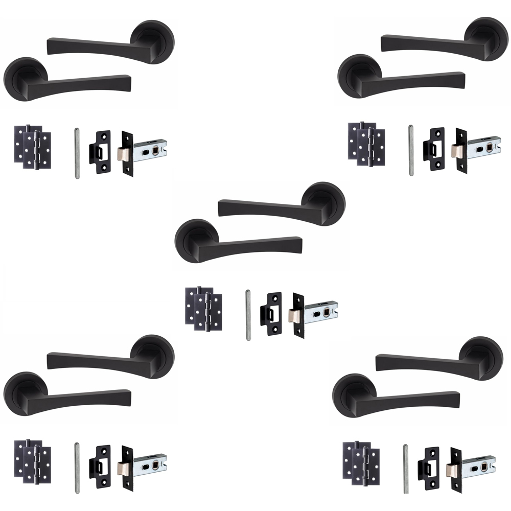 Golden Grace Matt Black Wave Latch Handles Set 52mm 5 Pack