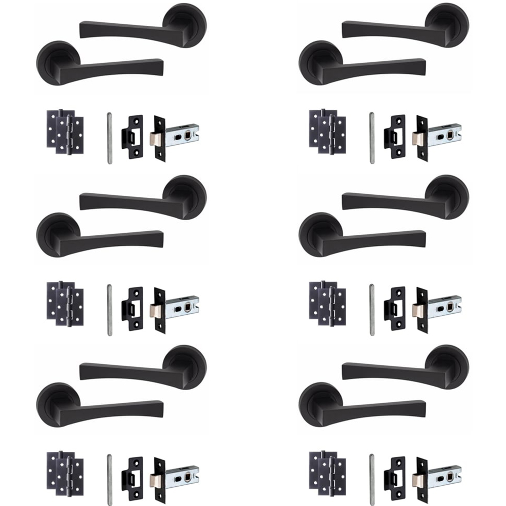 Golden Grace Matt Black Wave Latch Handles Set 52mm 6 Pack