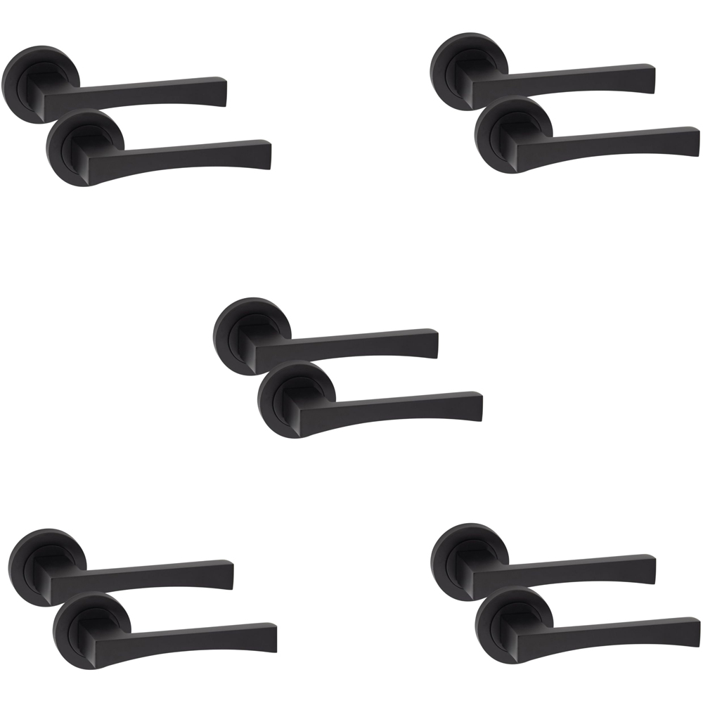 Golden Grace Matt Black Wave Latch Door Handles Set 52mm 5 Pack