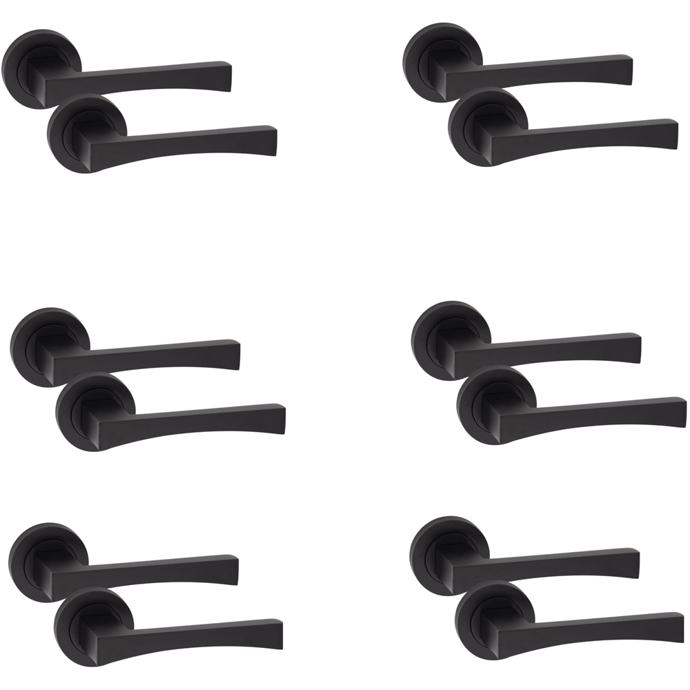 Golden Grace Matt Black Wave Latch Door Handles Set 52mm 6 Pack