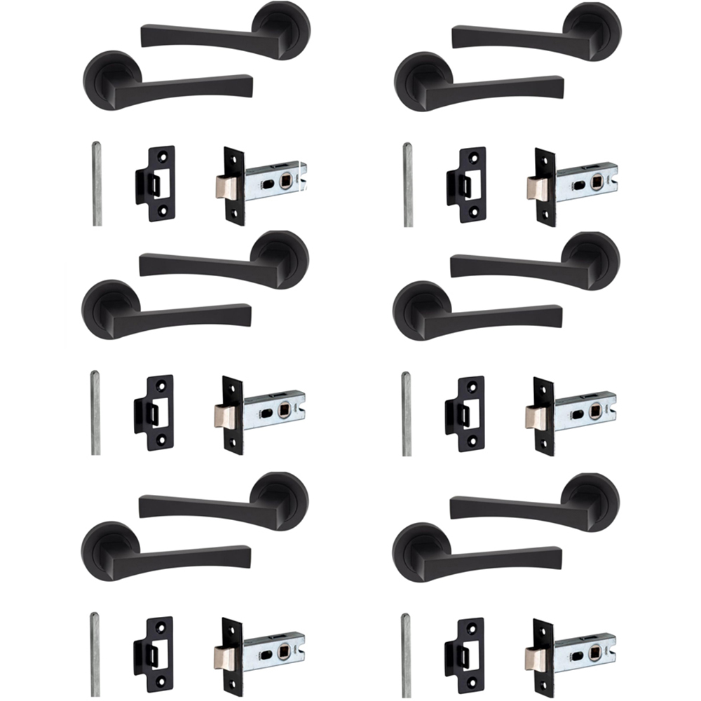 Golden Grace Matt Black Wave Door Handles Set 52mm 6 Pack