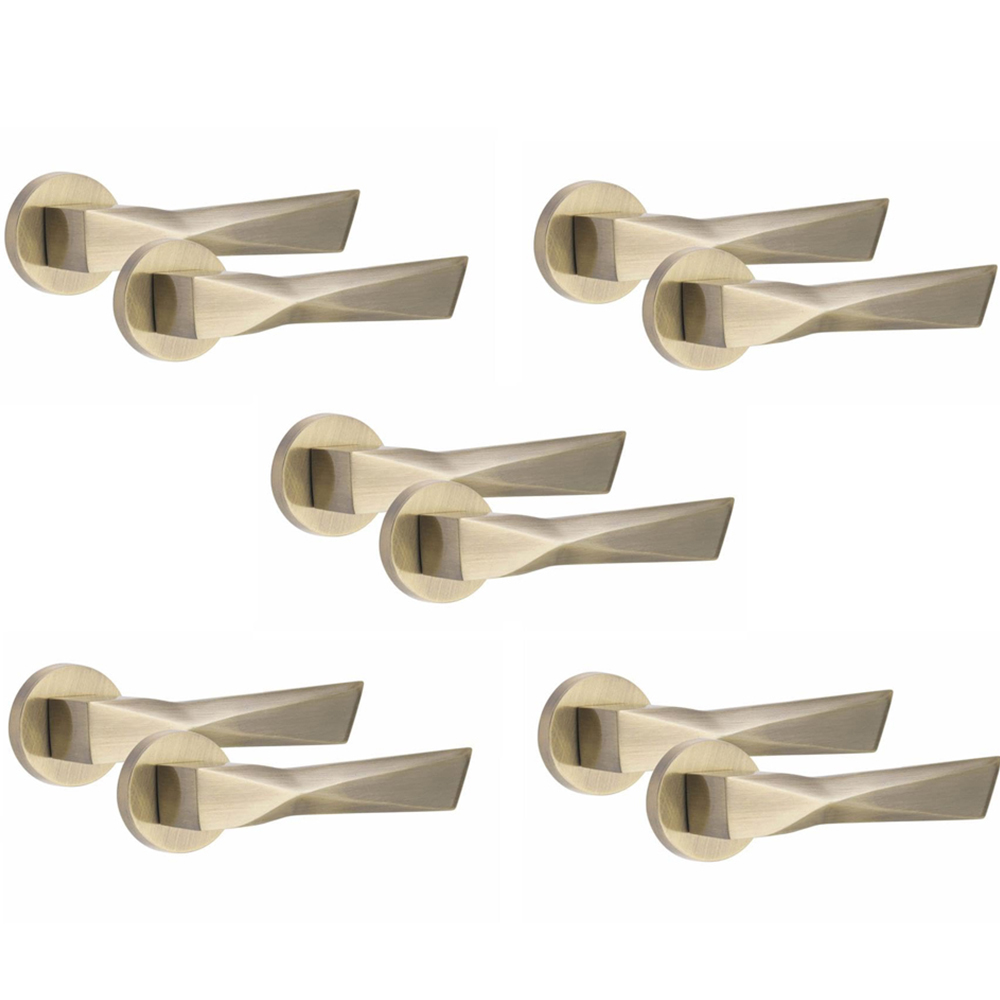Golden Grace Modern Aura Antique Brass Premium Door Handles 5 Pack