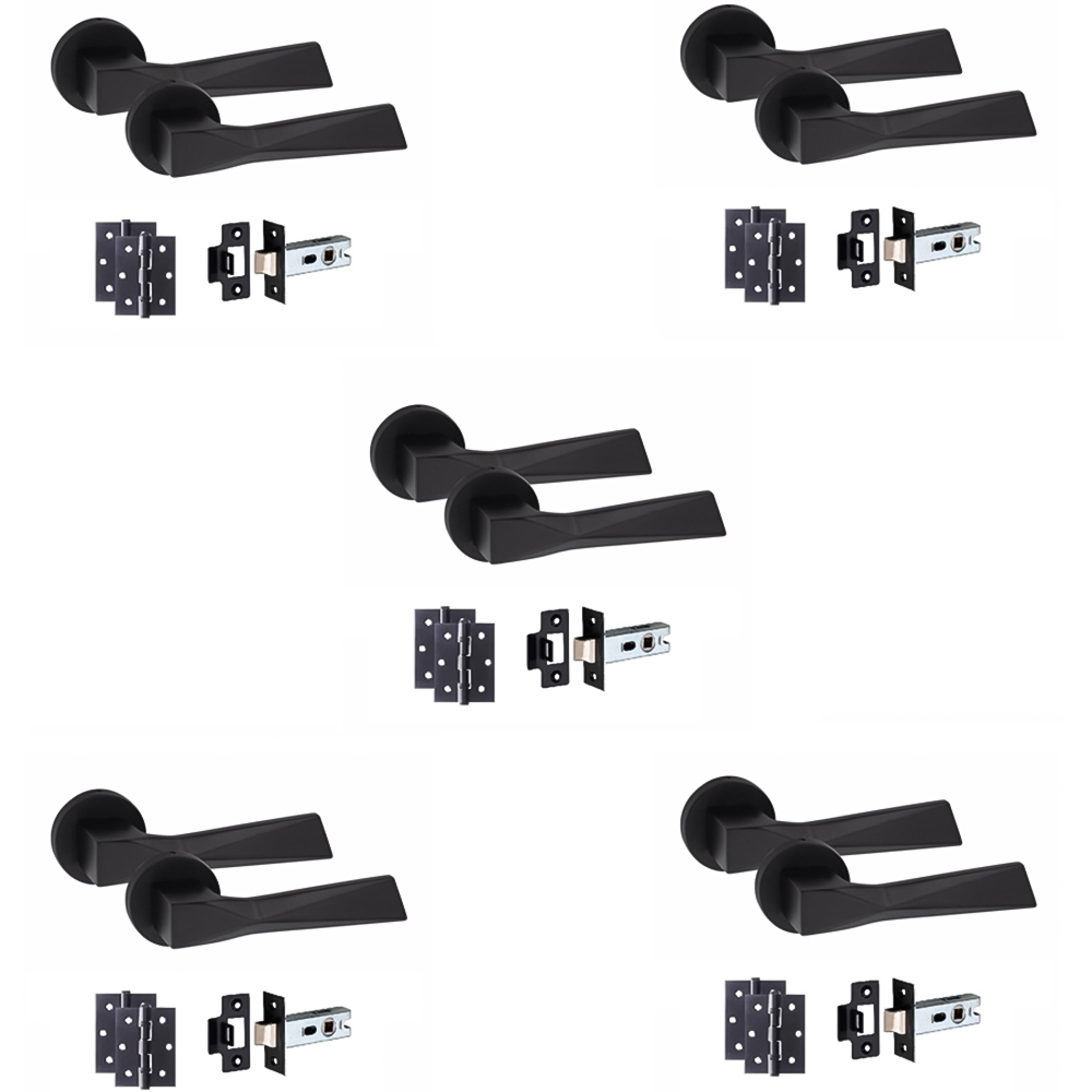 Golden Grace Modern Aura Matt Black Door Handles Set 5 Pack