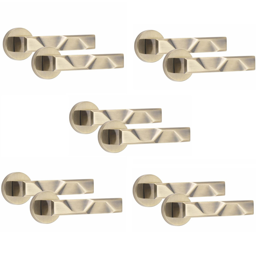 Golden Grace Antique Brass Modern Nova Premium Door Handle Set 5 Pack