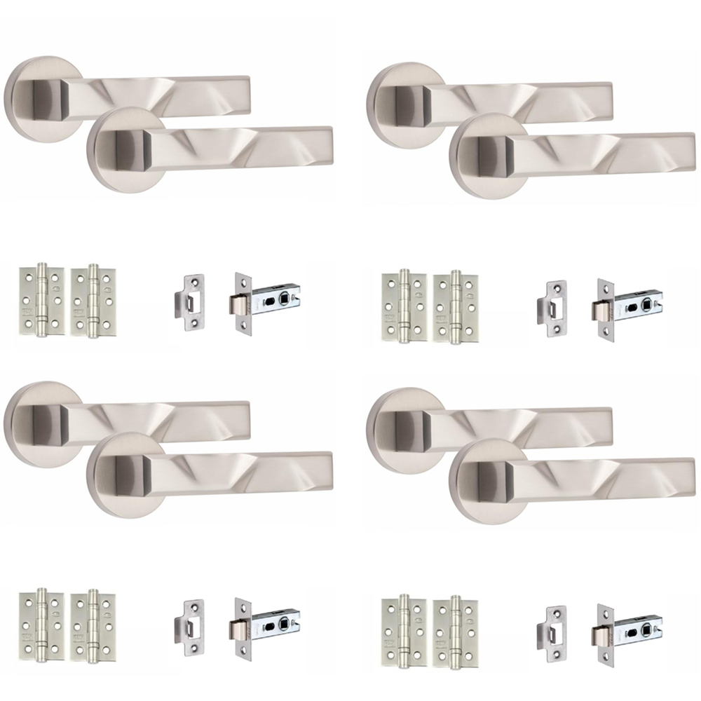Golden Grace Satin Nickel Modern Nova Door Handle Set 4 Pack