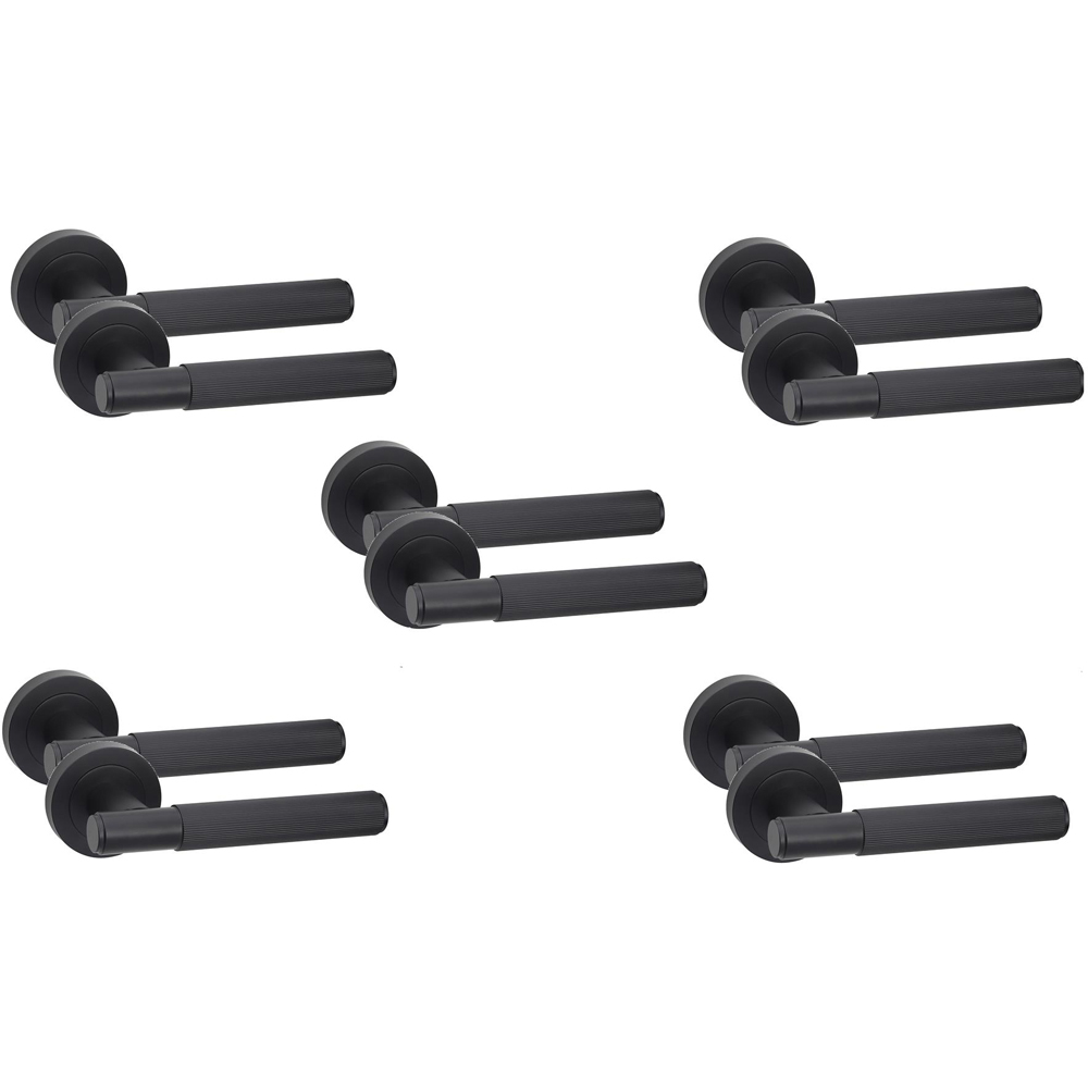 Golden Grace Matt Black Straight T-Bar Linear Door Handle Set 5 Pack