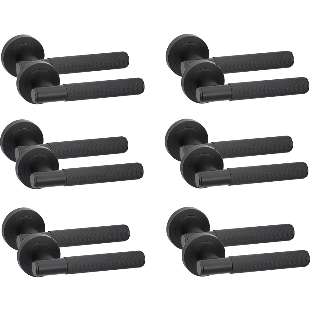 Golden Grace Knurled T-Bar Matt Black Door Handles Set 6 Pack