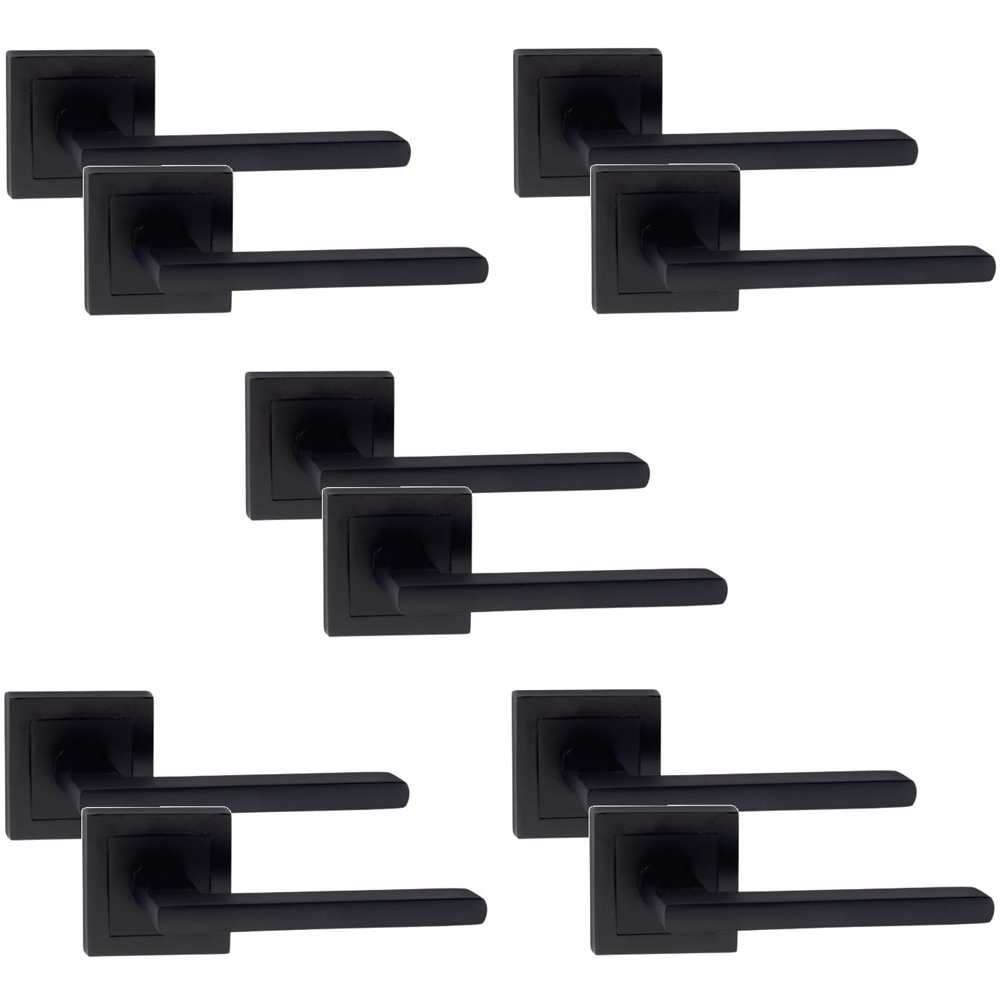 Golden Grace Matt Black Leon Straight Door Handles Set 52 x 52mm 5 Pack