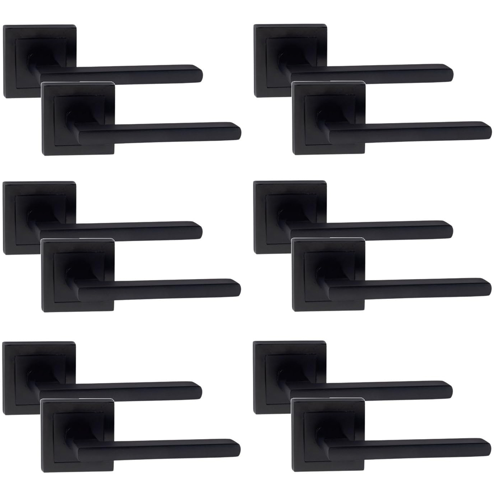 Golden Grace Matt Black Leon Straight Door Handles Set 52 x 52mm 6 Pack
