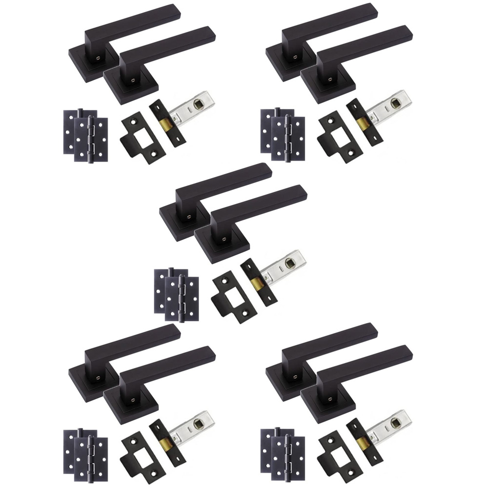 Golden Grace Matt Black Delta Door Handles Set 5 Pack