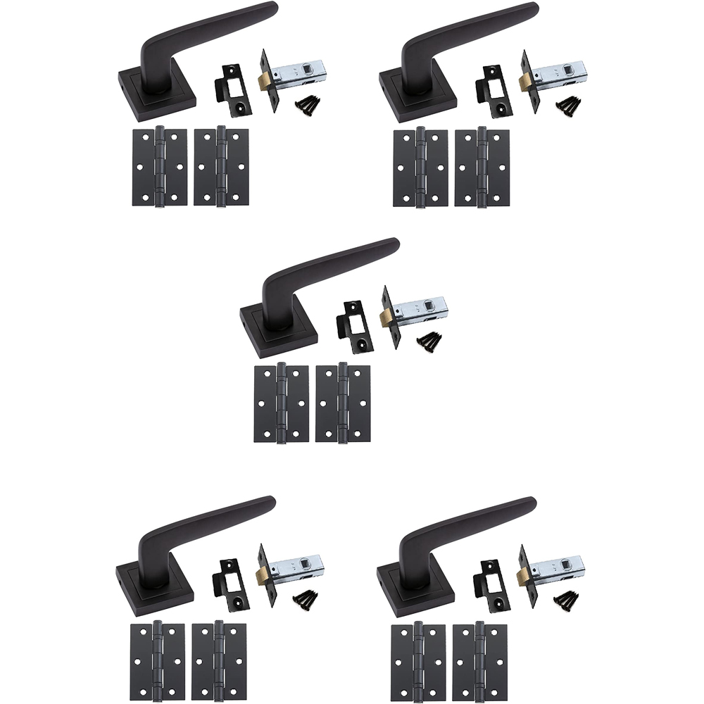 Golden Grace Matt Black Venus Door Handles Set 5 Pack