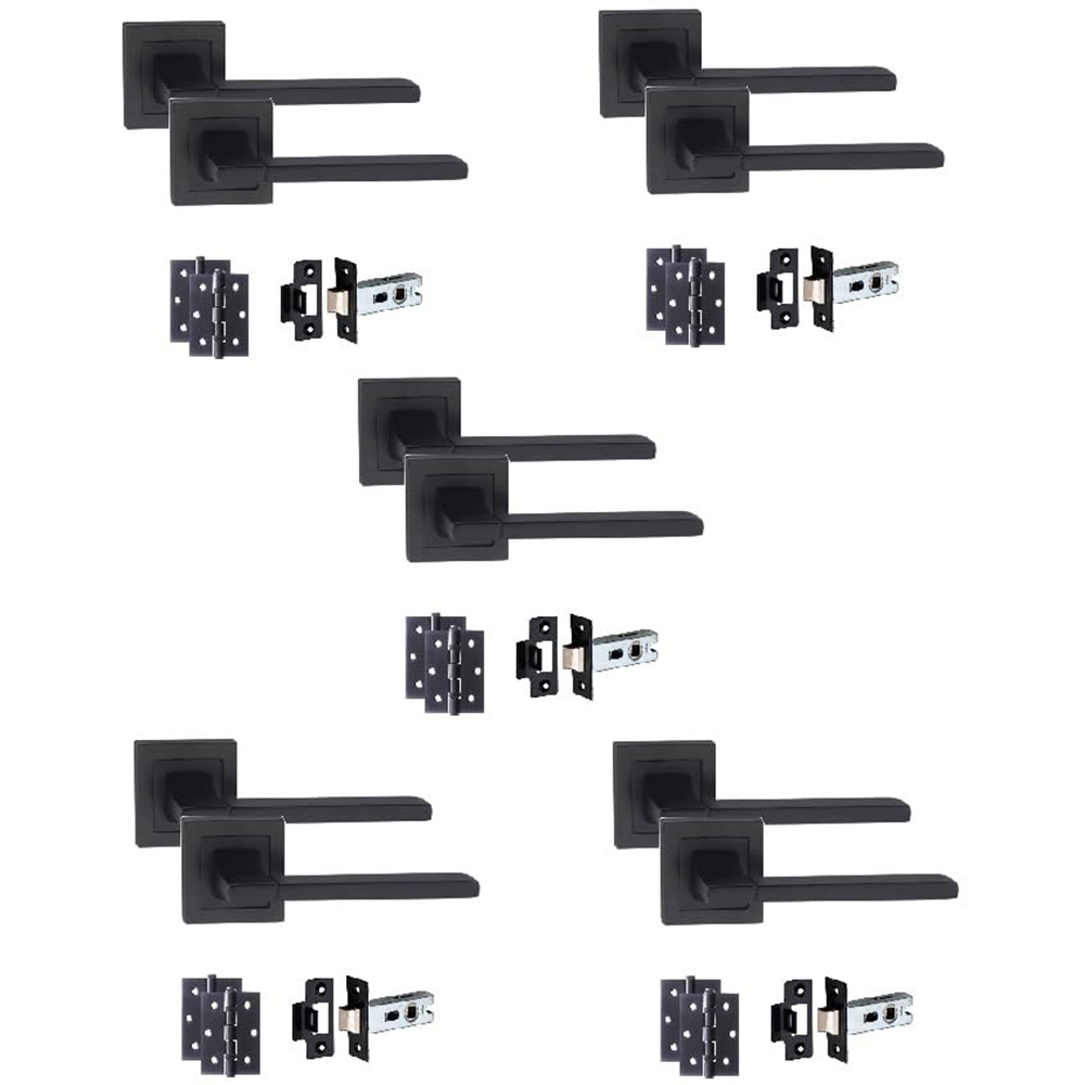 Golden Grace Matt Black Aztec Straight Door Handles Set 5 Pack