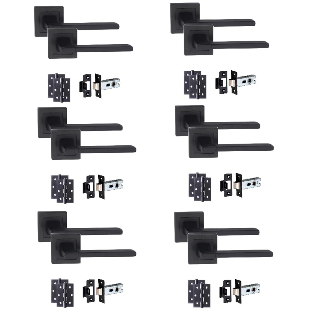 Golden Grace Matt Black Aztec Straight Door Handles Set 6 Pack