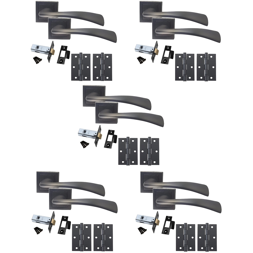 Golden Grace Matt Satin Black Scimitar Door Handle Set 5 Pack