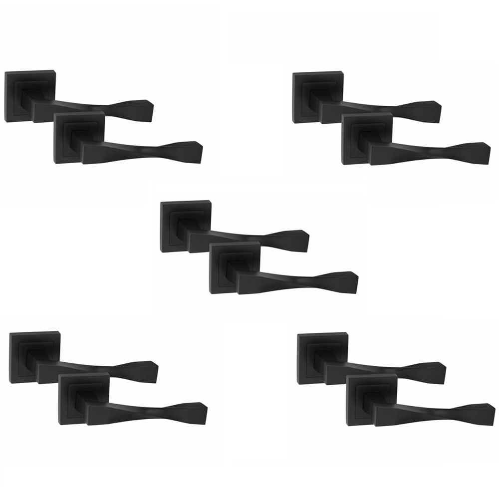 Golden Grace Matt Black Astrid Straight Door Handle Set 5 Pack