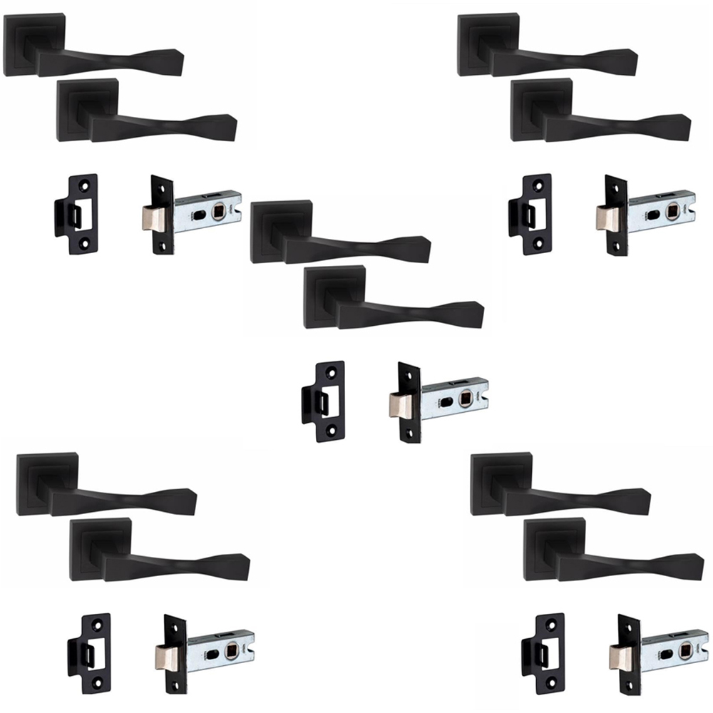 Golden Grace Matt Black Astrid Straight Door Handle Set 5 Pack