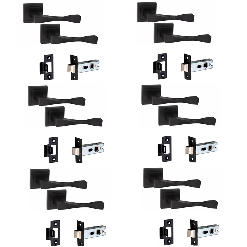 Golden Grace Matt Black Astrid Straight Door Handle Set 6 Pack