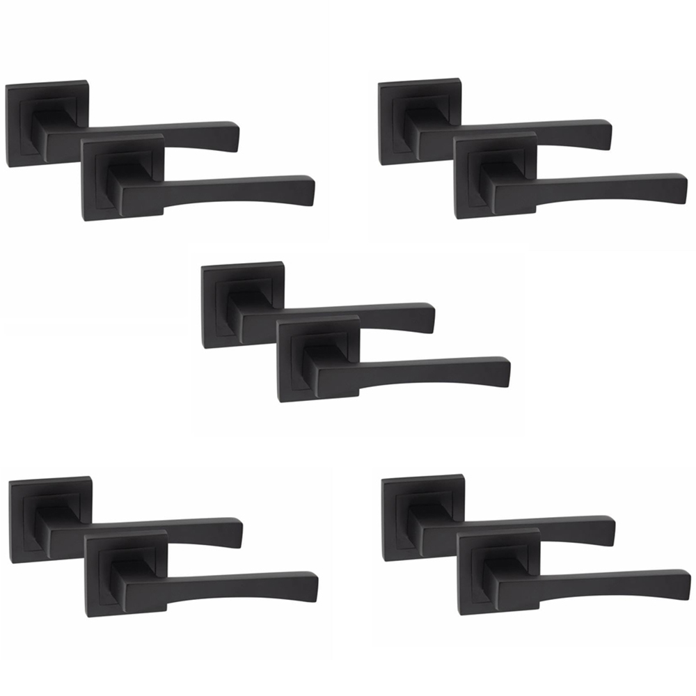 Golden Grace Matt Black Wave Door Handle Set 5 Pack