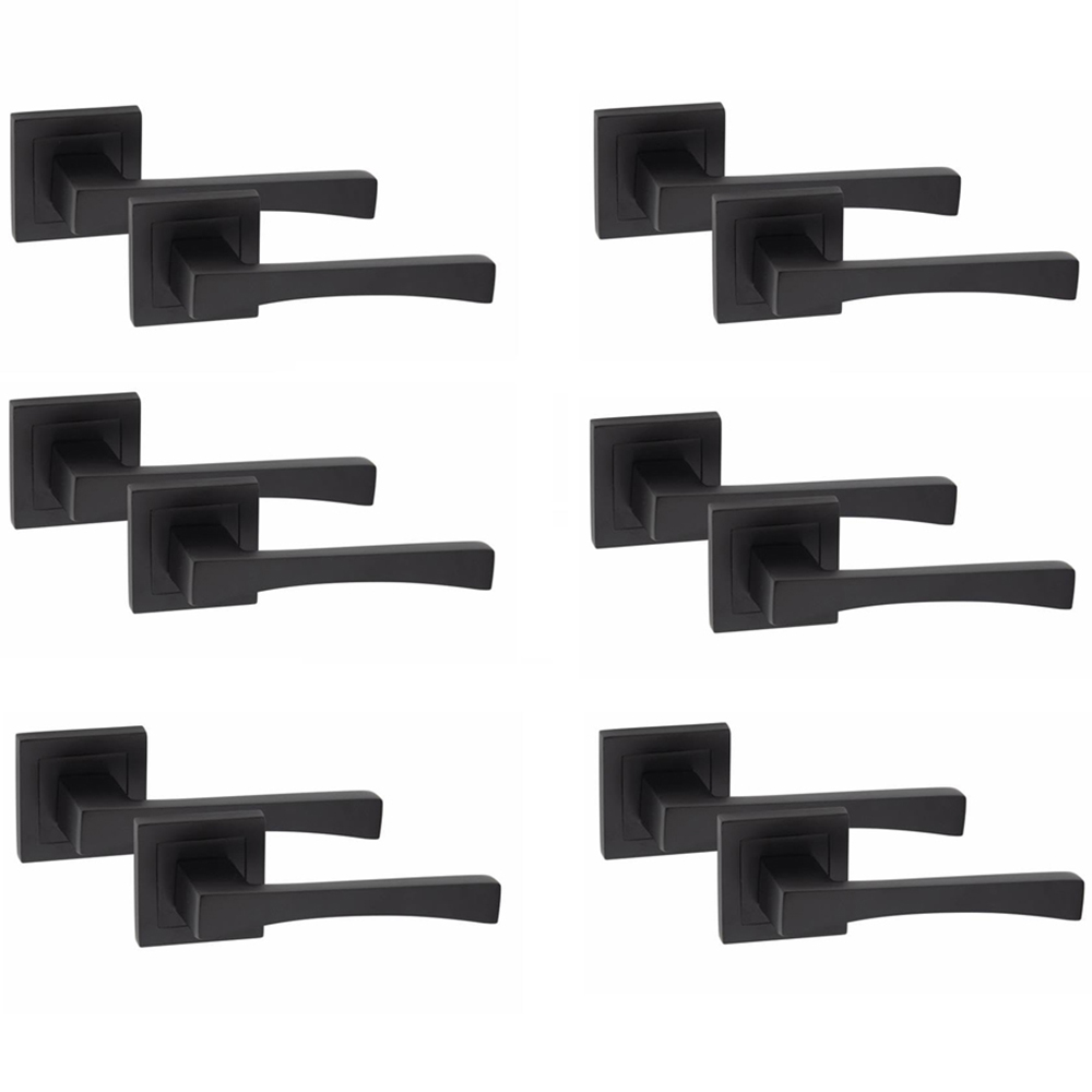 Golden Grace Matt Black Wave Door Handle Set 6 Pack