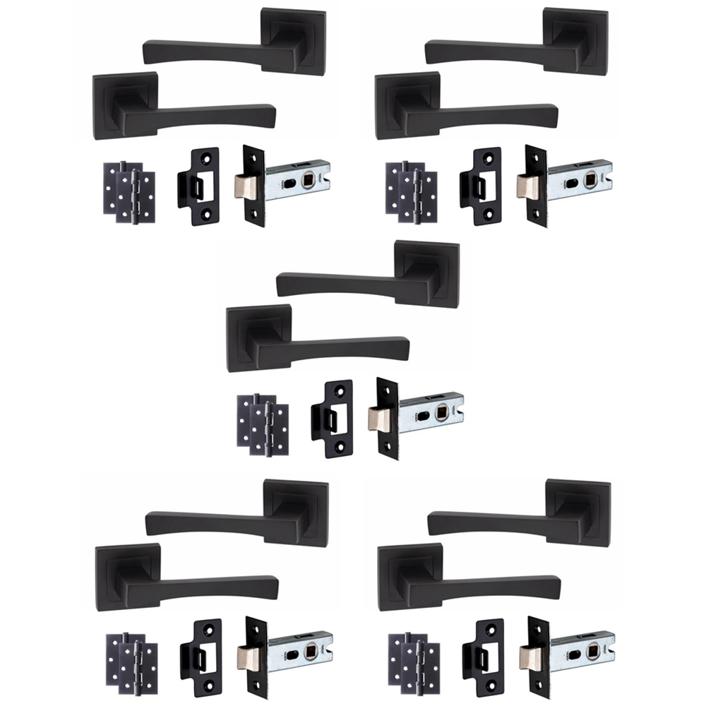 Golden Grace Matt Black Wave Door Handle Set 5 Pack
