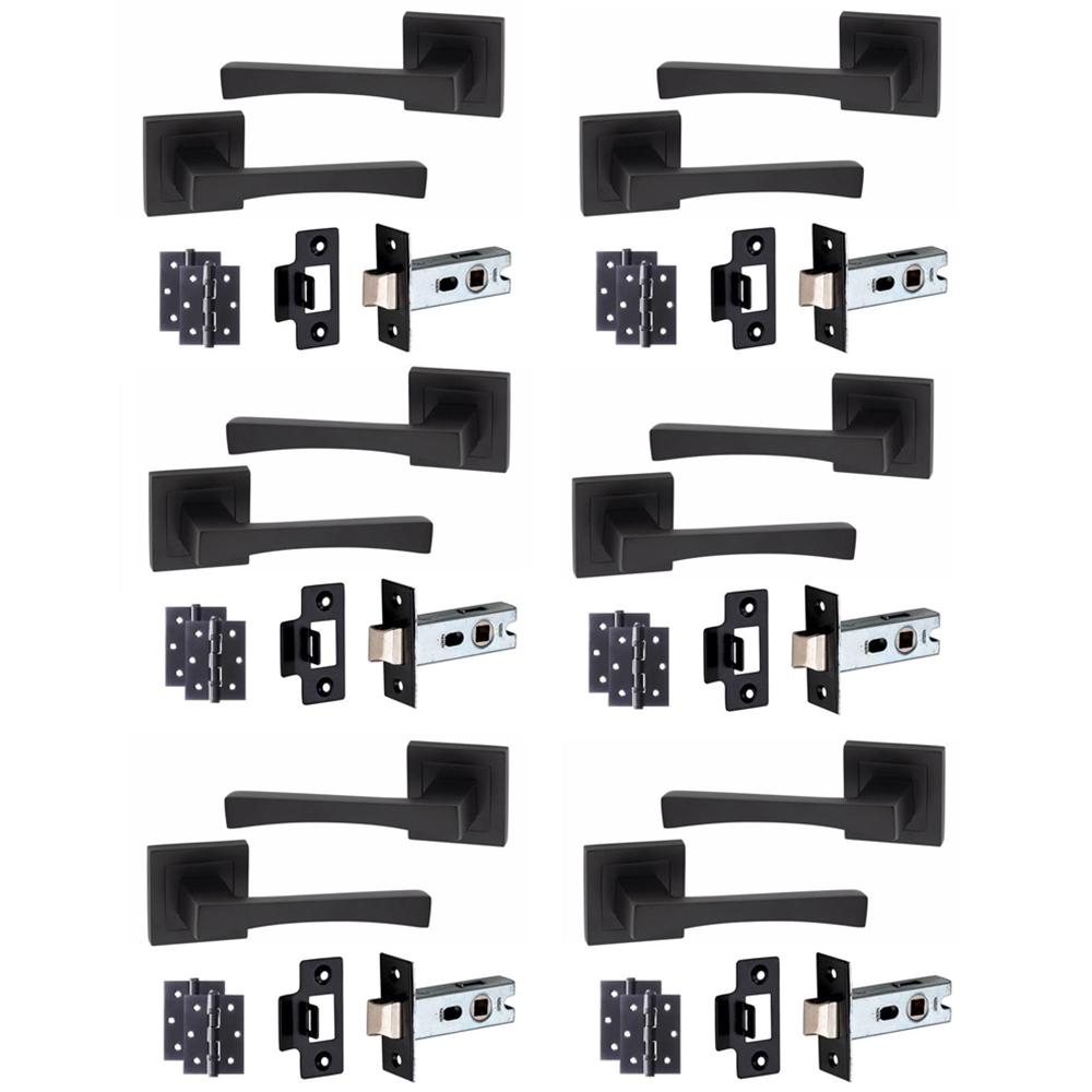 Golden Grace Matt Black Wave Door Handle Set 6 Pack