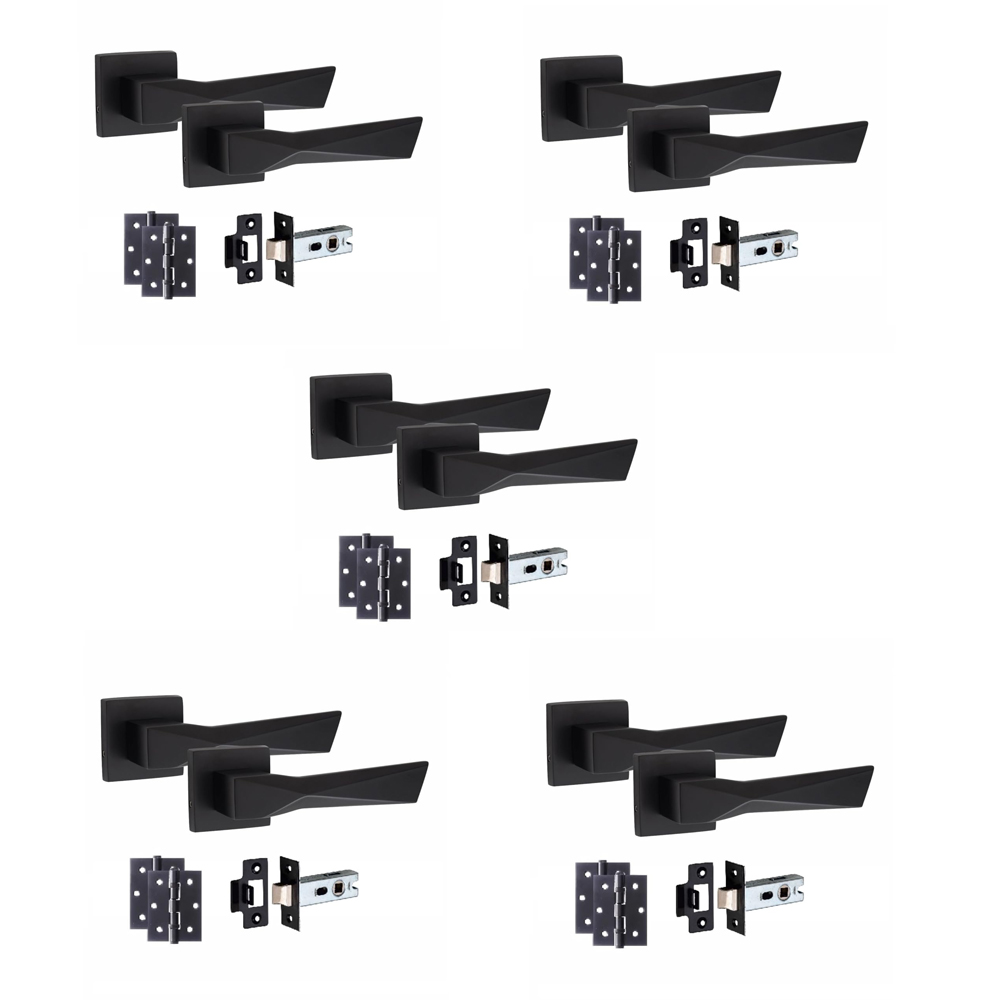 Golden Grace Matt Black Aura Door Handle Set 5 Pack