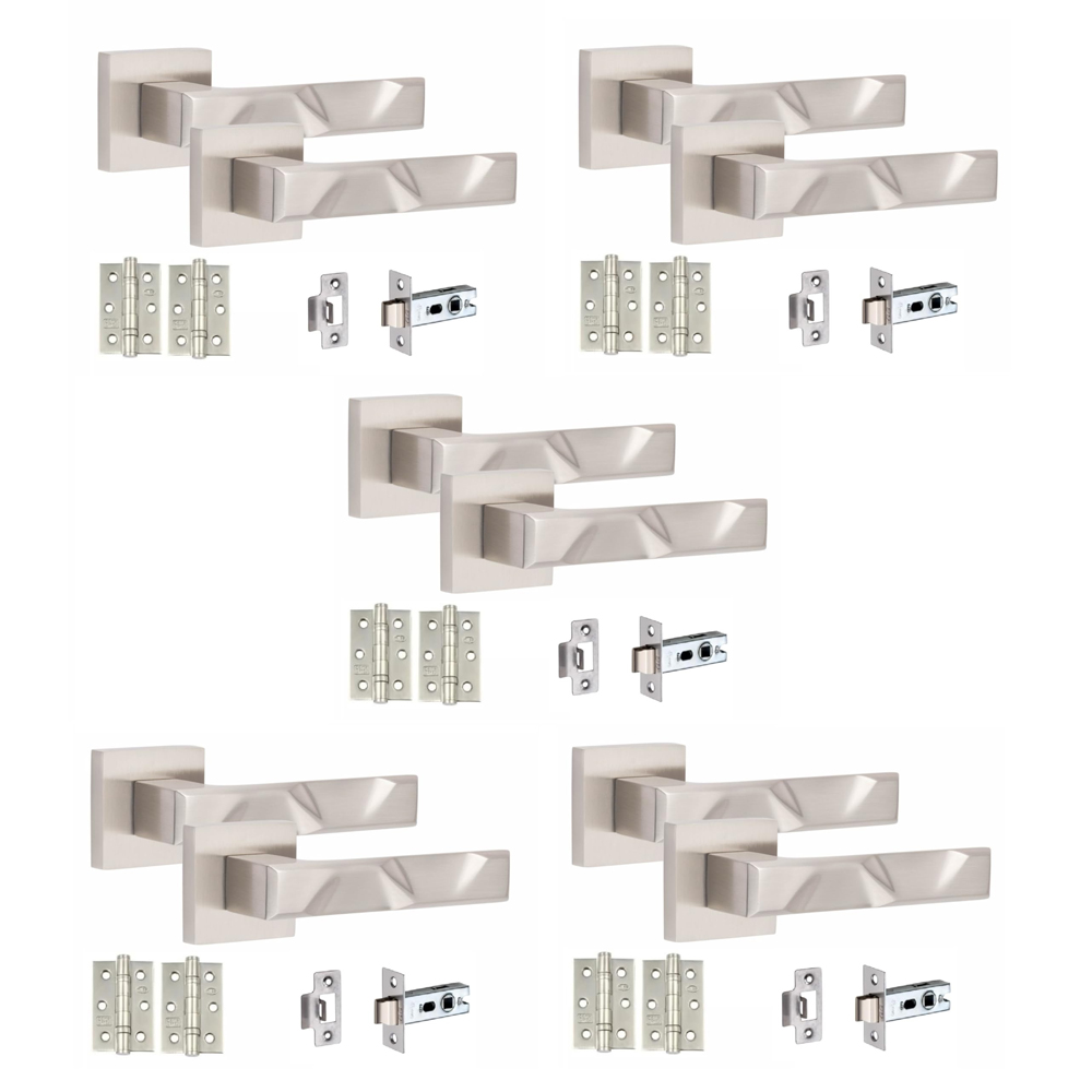 Golden Grace Satin Nickel Modern Nova Door Handle Set 5 Pack