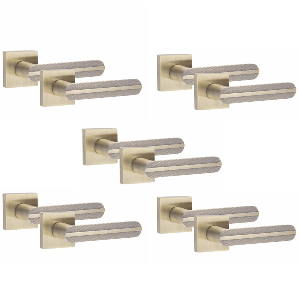 Golden Grace Antique Brass Modern Lima Knurled Door Handle Set 5 Pack