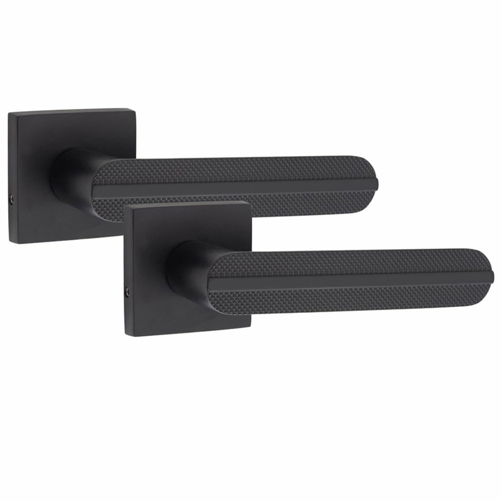 Golden Grace Square Rose Matt Black Finish Modern Lima Design Bathroom Door Handle Set