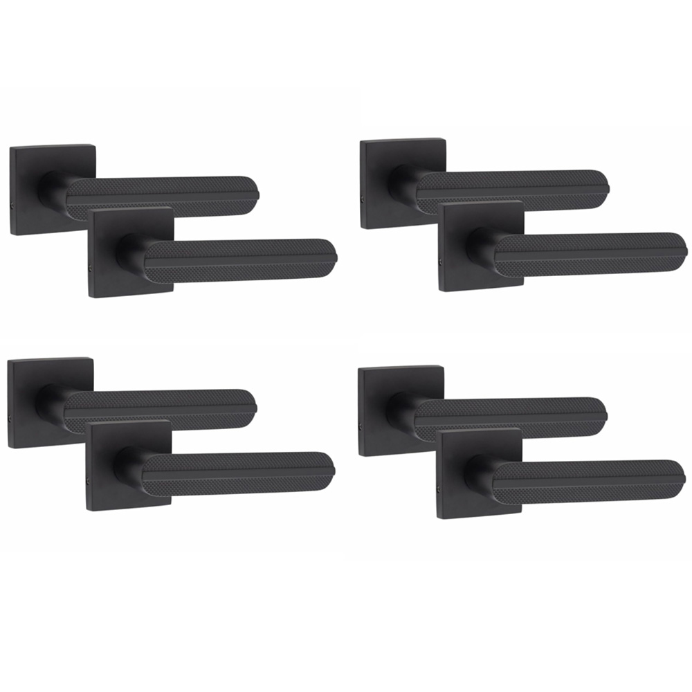 Golden Grace Square Rose Matt Black Finish Modern Lima Design Door Handle Set 4 Pack