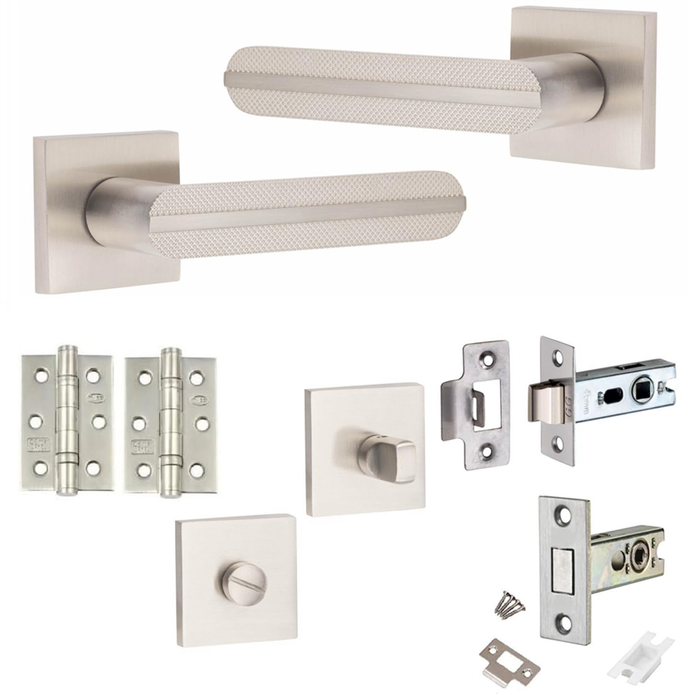 Golden Grace Satin Nickel Modern Lima Bathroom Door Handle Set