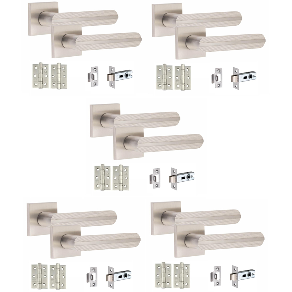 Golden Grace Satin Nickel Modern Lima Door Handle Set 5 Pack