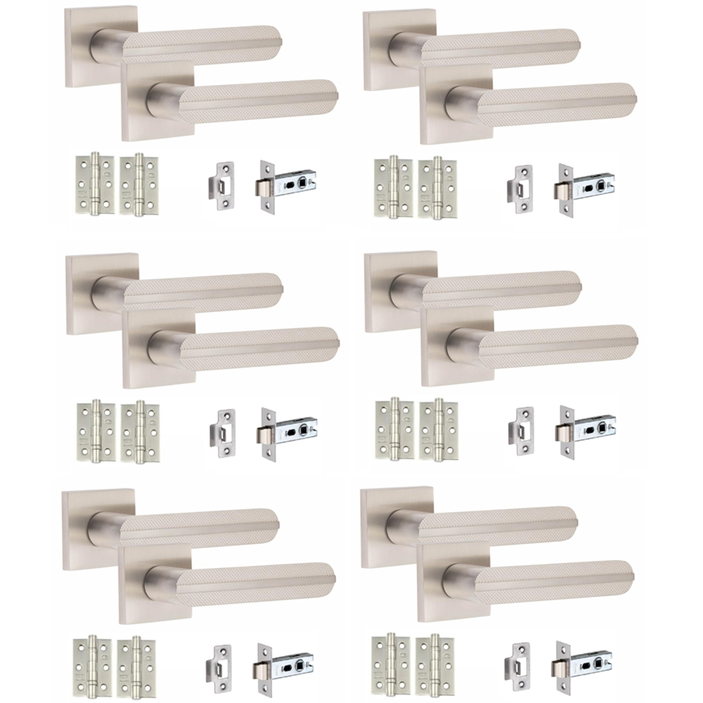 Golden Grace Satin Nickel Modern Lima Door Handle Set 6 Pack