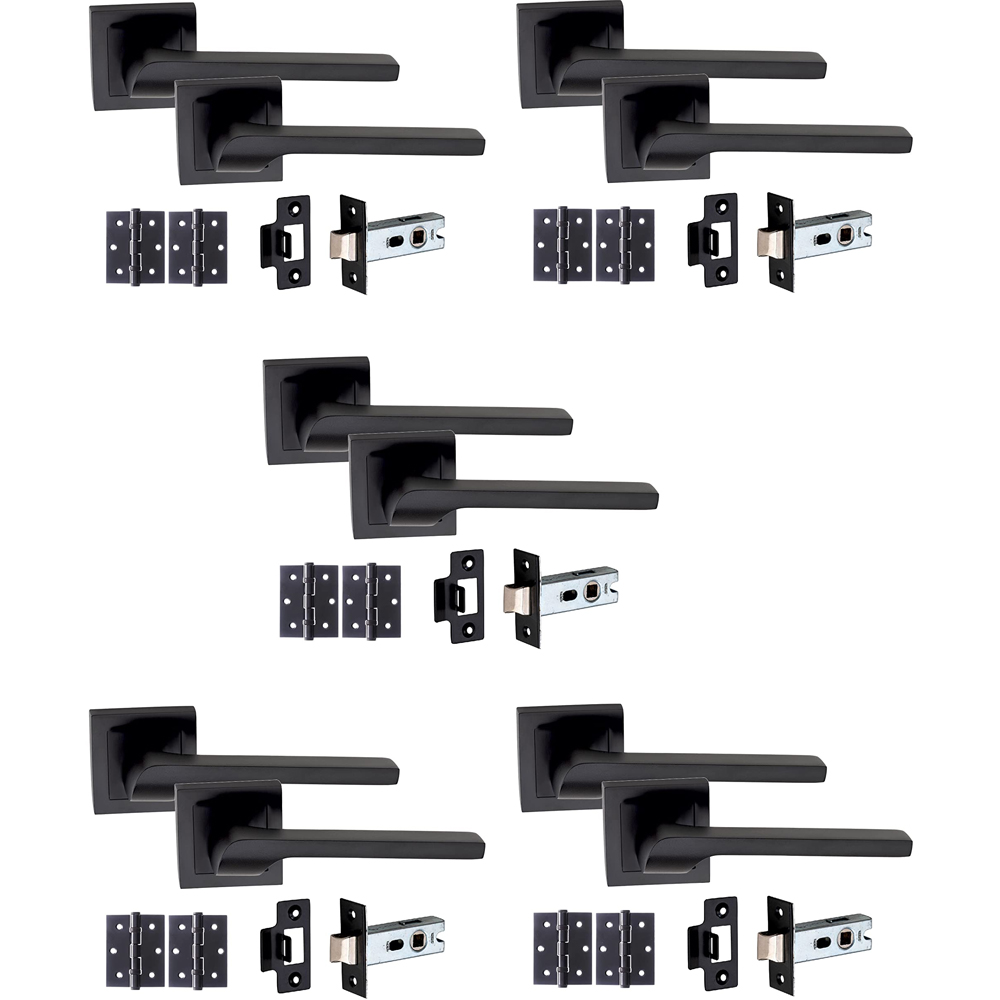Golden Grace Matt Black Sigma Door Handle Set 64mm 5 Pack