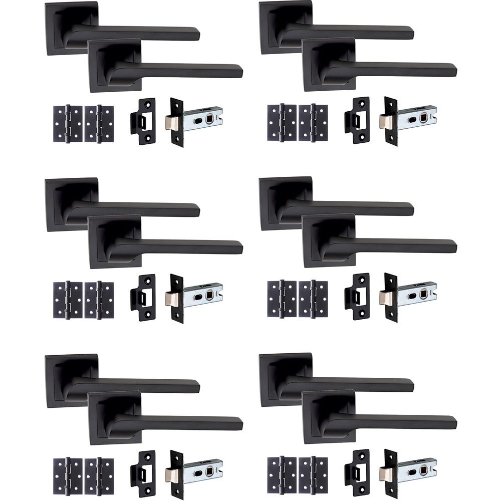 Golden Grace Matt Black Sigma Door Handle Set 64mm 6 Pack