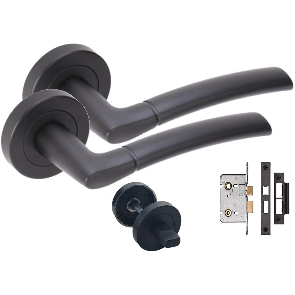 Golden Grace Matt Black Indiana Modern Bathroom Latch Door Handle Set