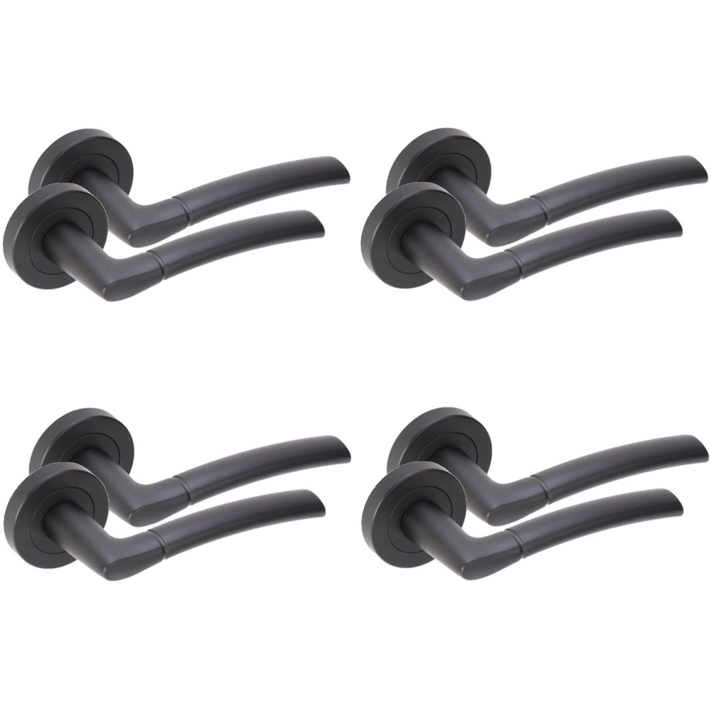 Golden Grace Matt Black Indiana Modern Latch Door Handle Set 4 Pack