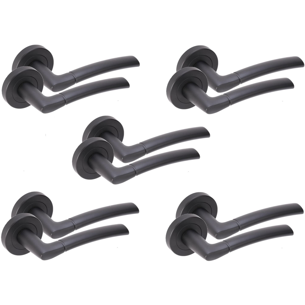 Golden Grace Matt Black Indiana Modern Latch Door Handle Set 5 Pack