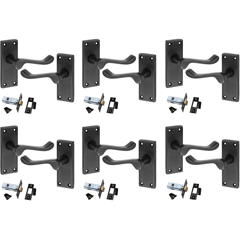 Golden Grace Matt Black Victorian Scroll Door Handle Set 120 x 40mm 6 Pack