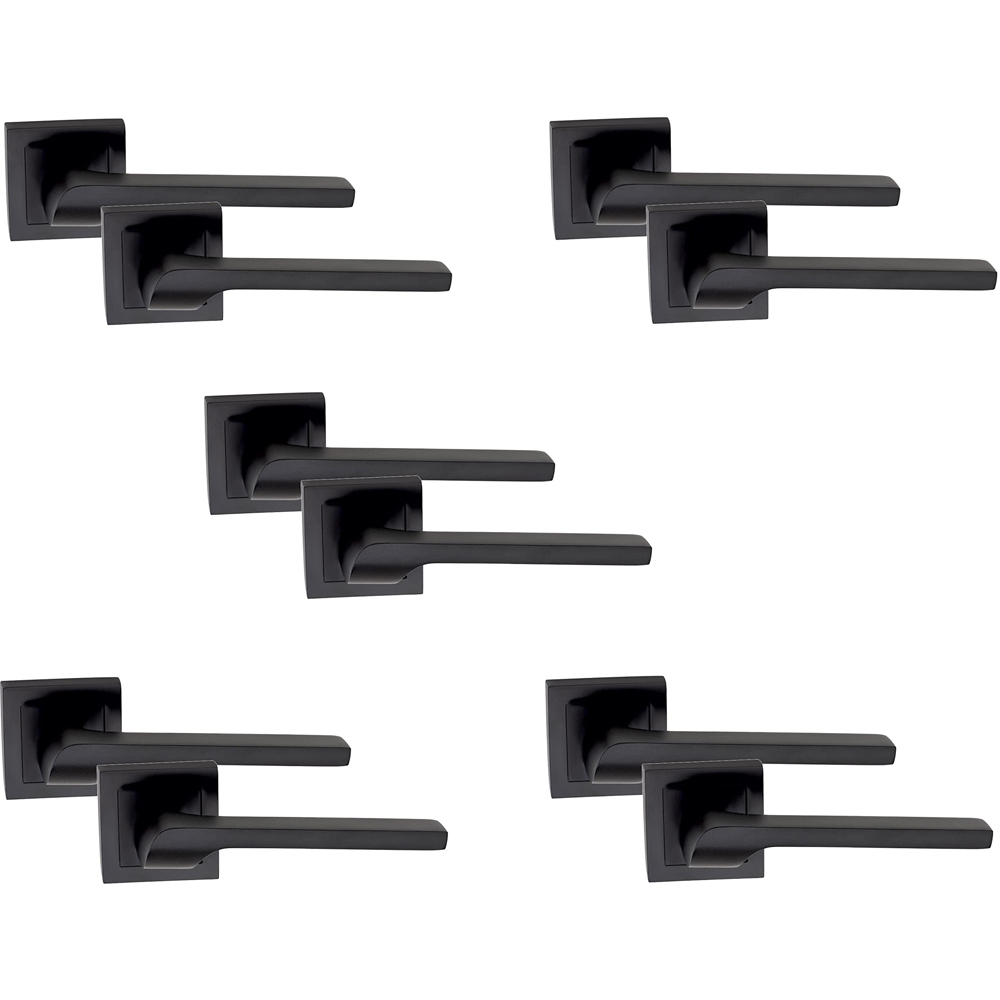 Golden Grace Matt Black Sigma Square Rose Door Handle Set 5 Pack