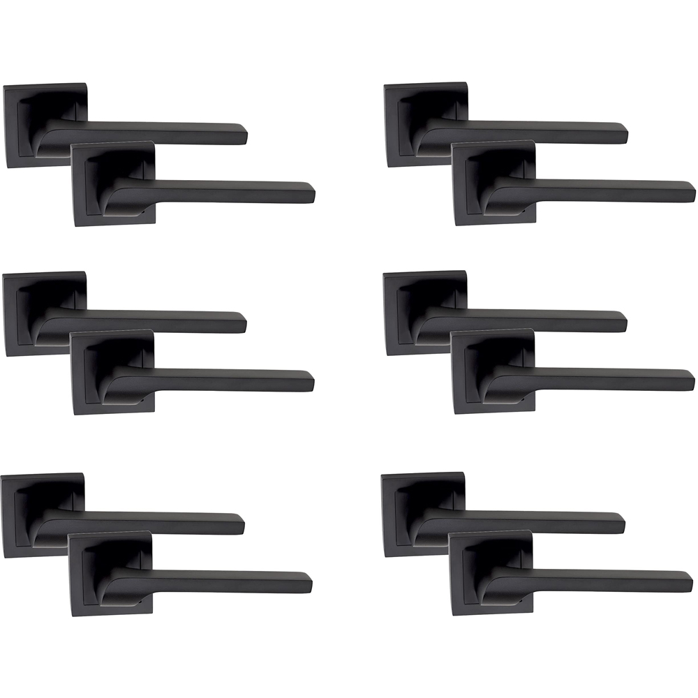 Golden Grace Matt Black Sigma Square Rose Door Handle Set 6 Pack