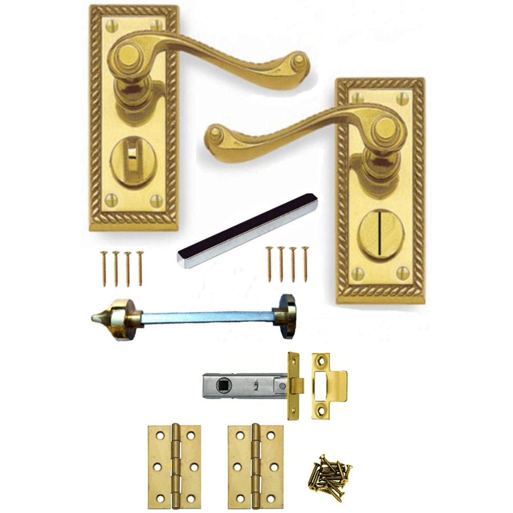 Golden Grace Polished Brass Georgian Privacy WC Door Handle Set 107 x 48mm