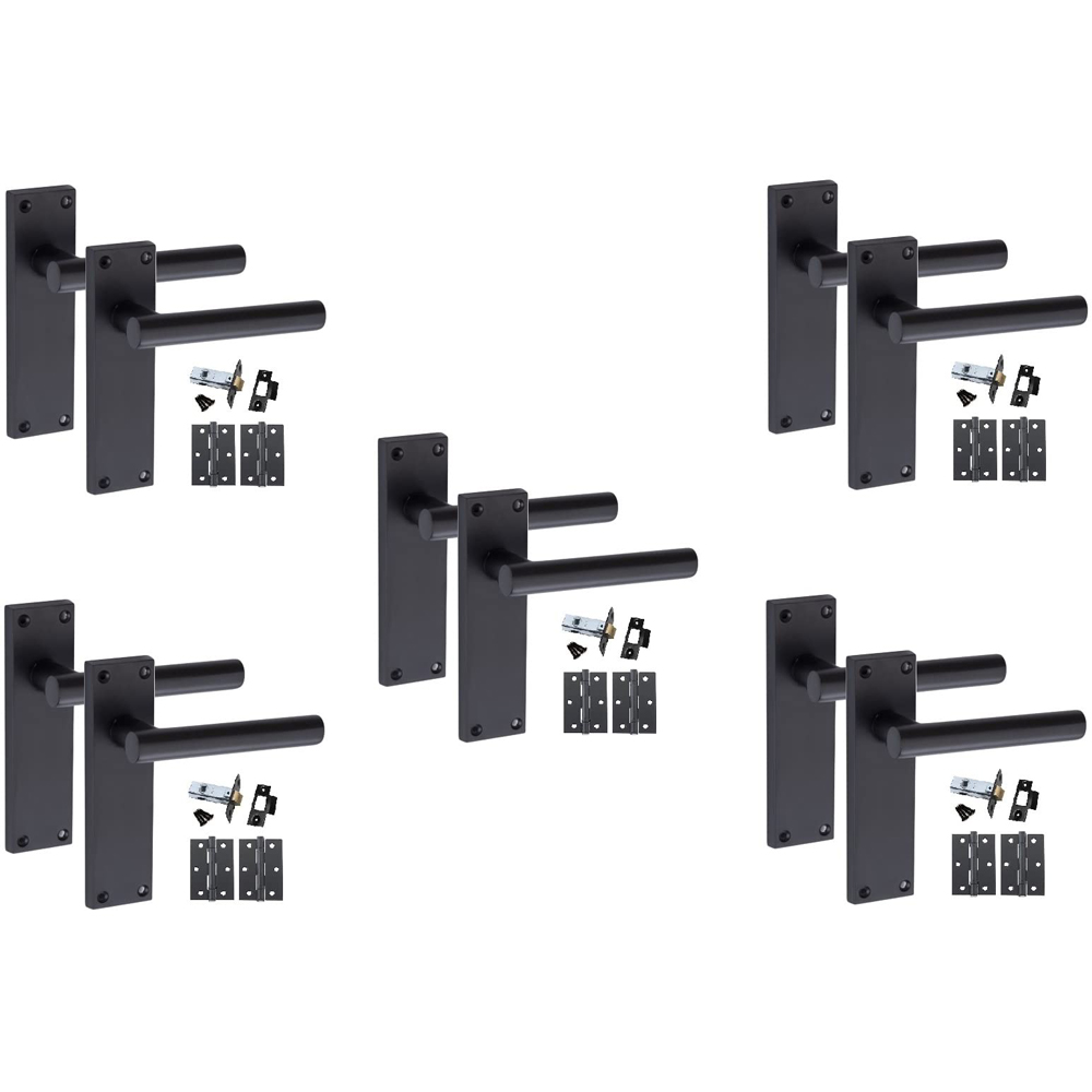 Golden Grace Matt Black T-Bar Backplate Door Handle Set 5 Pack