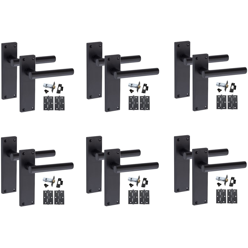 Golden Grace Matt Black T-Bar Backplate Door Handle Set 6 Pack