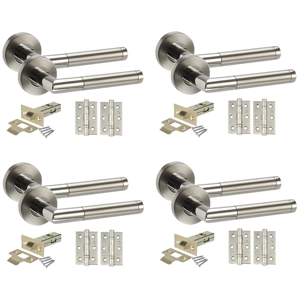 Golden Grace Duo Chrome Mitred Modern Latch Door Handle Set 4 Pack