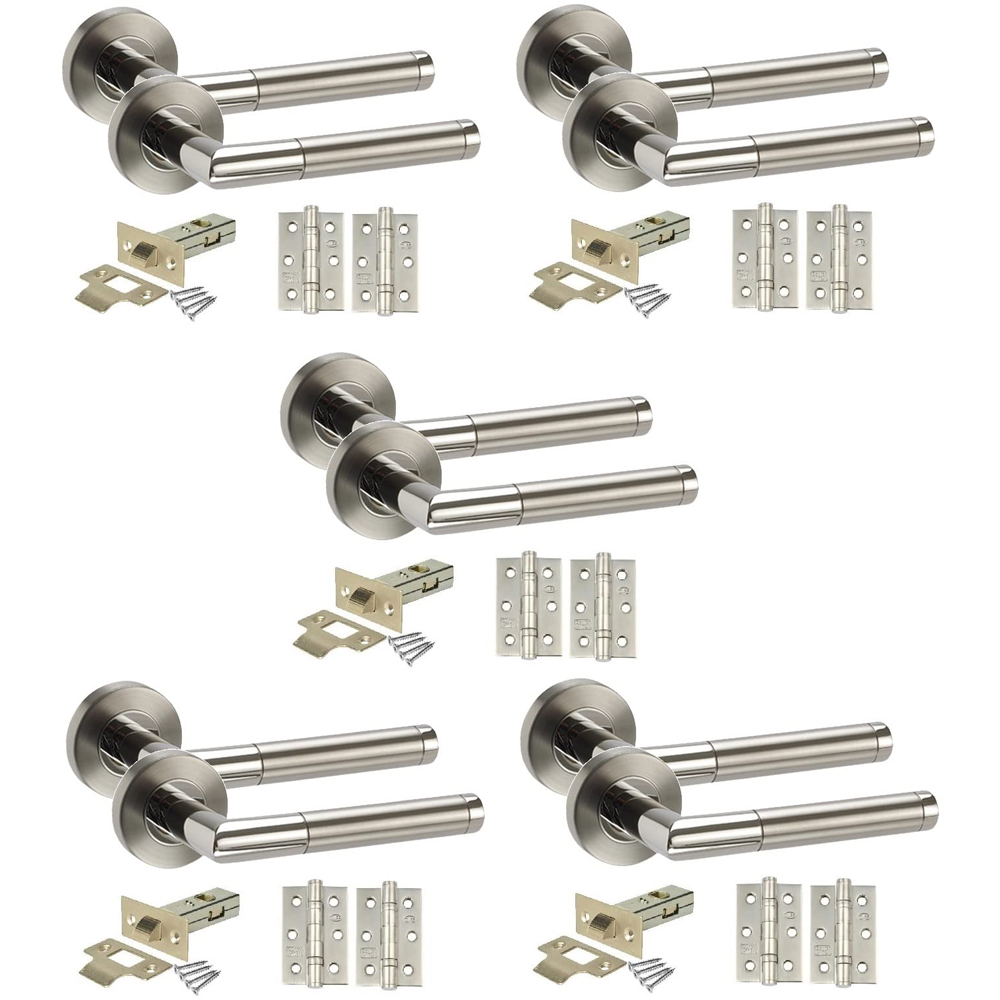 Golden Grace Duo Chrome Mitred Modern Latch Door Handle Set 5 Pack