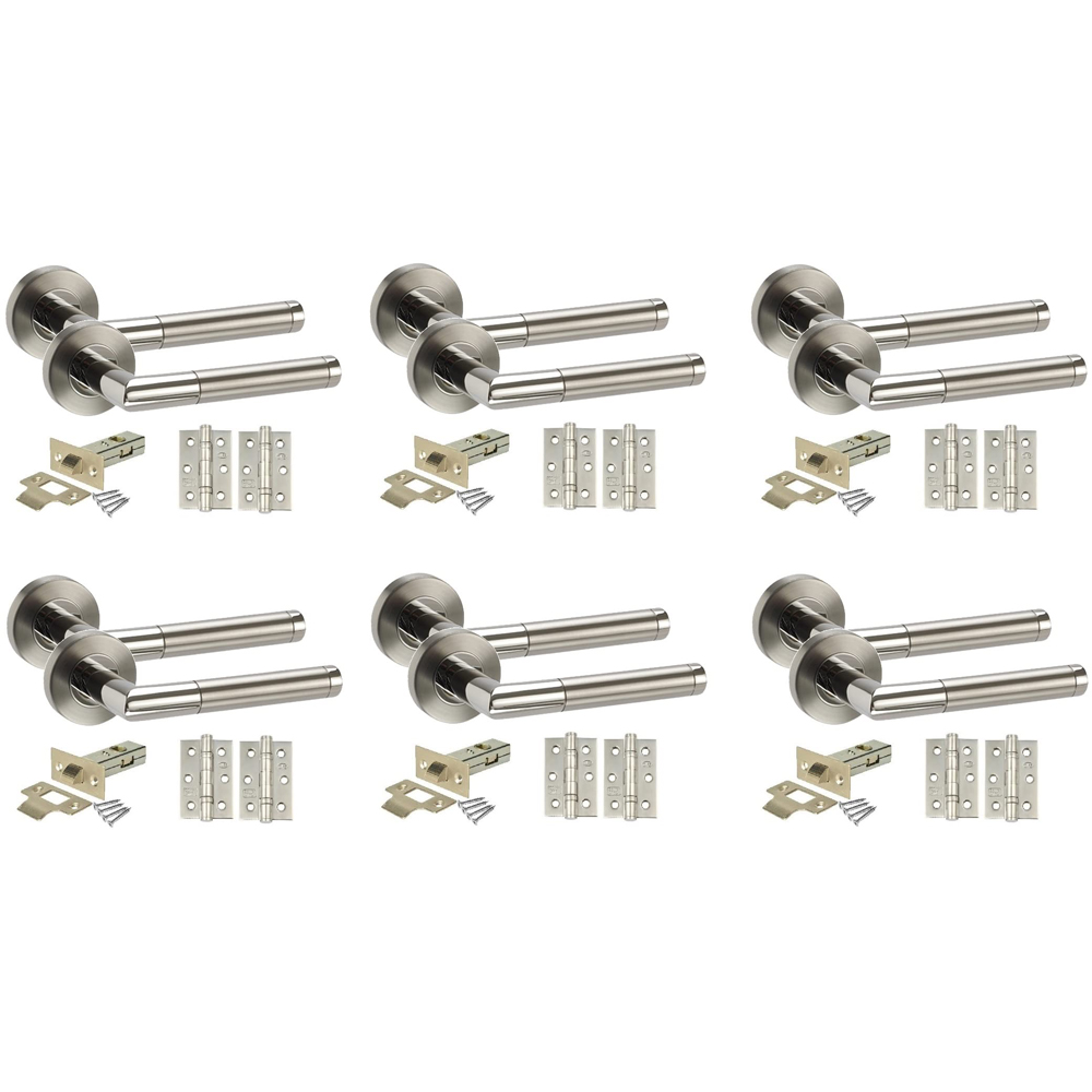 Golden Grace Duo Chrome Mitred Modern Latch Door Handle Set 6 Pack