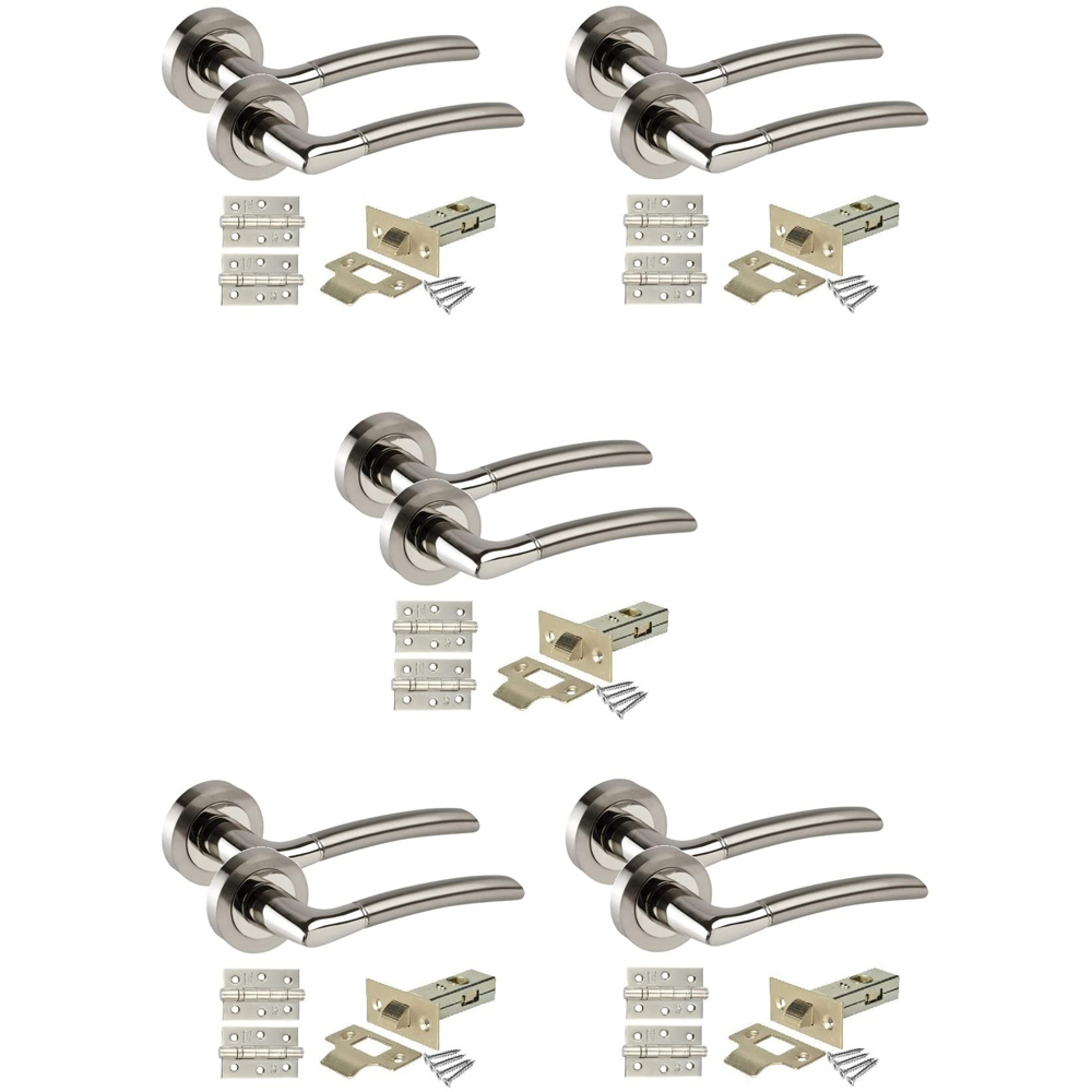 Golden Grace Duo Chrome Indiana Modern Door Handle Set 5 Pack